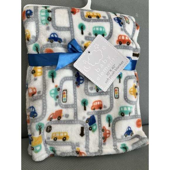 Baby Elements Car Print Baby Blanket Soft Plush Transportation Cars Colorful New - Picture 1 of 5